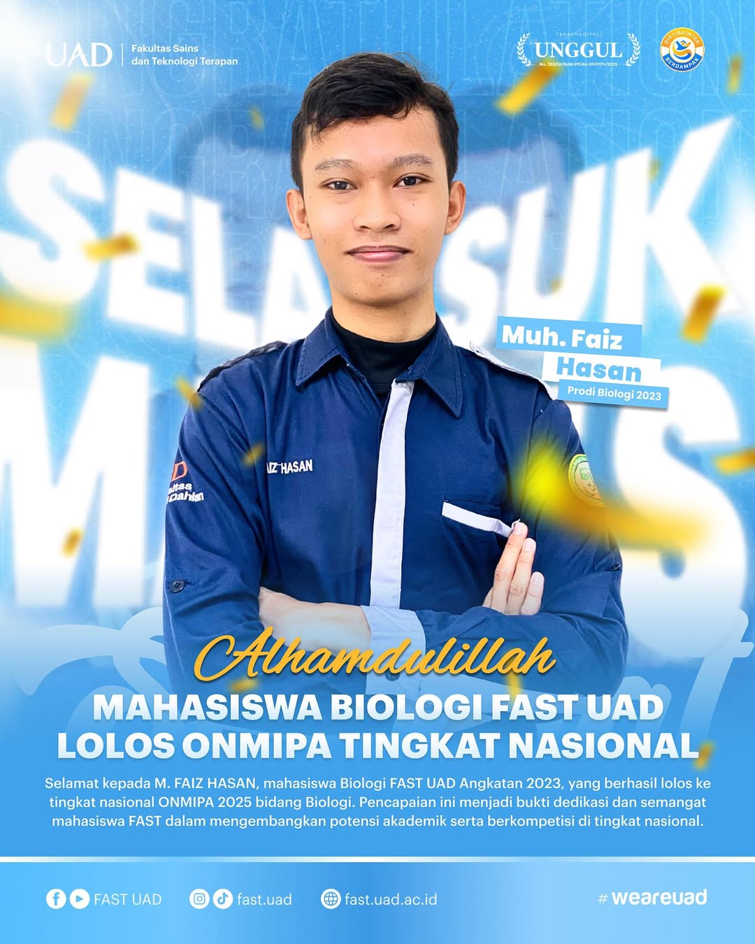 Mahasiswa Biologi FAST UAD Lolos Seleksi ONMIPA 2025 Tingkat Nasional ...
