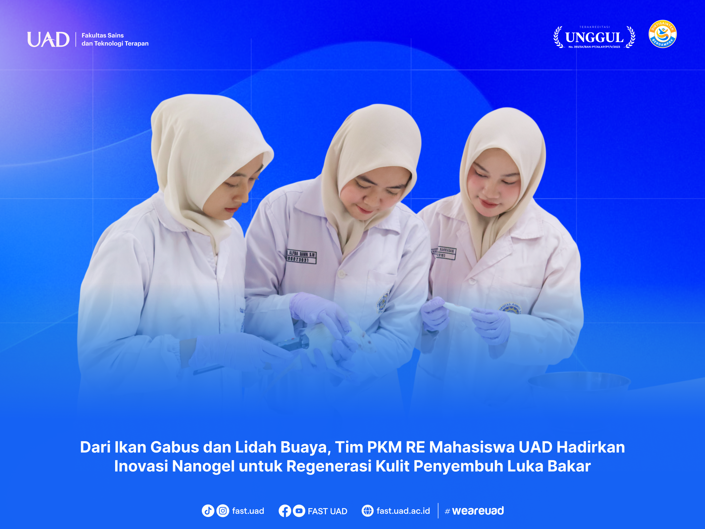Inovasi nanogel dikembangkan tim PKM RE UAD bersama dosen pembimbing di laboratorium