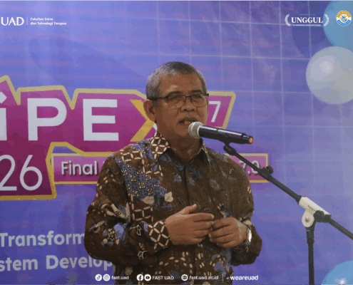 Sambutan Rektor UAD sekaligus pembukaan resmi gelaran FIPEX #7 di hadapan para mahasiswa dan mitra industri.